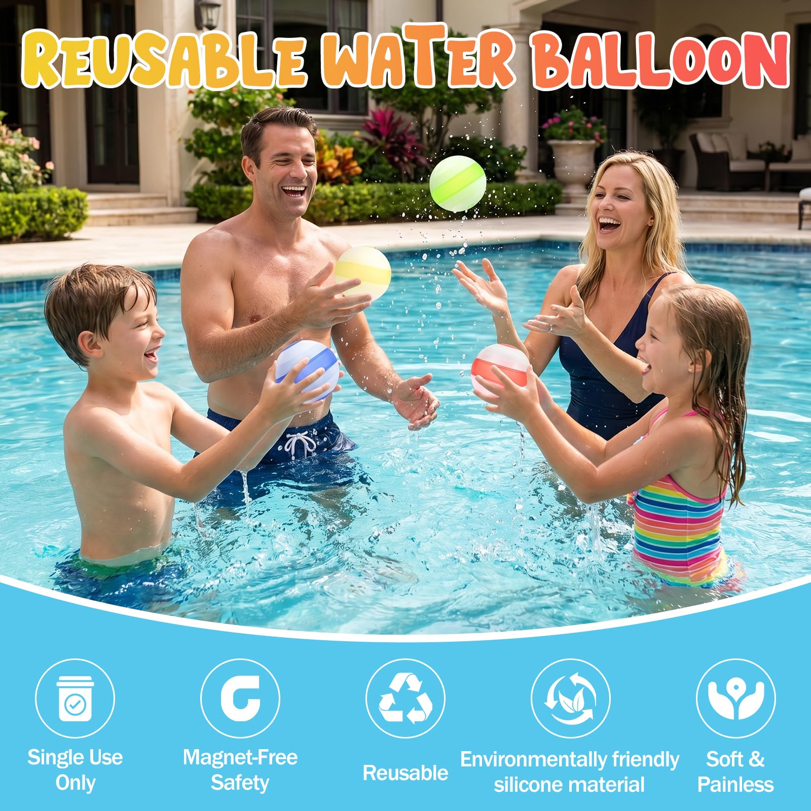18 Stück Wiederverwendbare Wasserballons, Eine Sekunde Schnellfüller Wasserbomben Bomben Set, Einfach zu Lagern Pool Spielzeug Wasserball für Sommer, Schwimmbad, Strand, Garten, im Freien