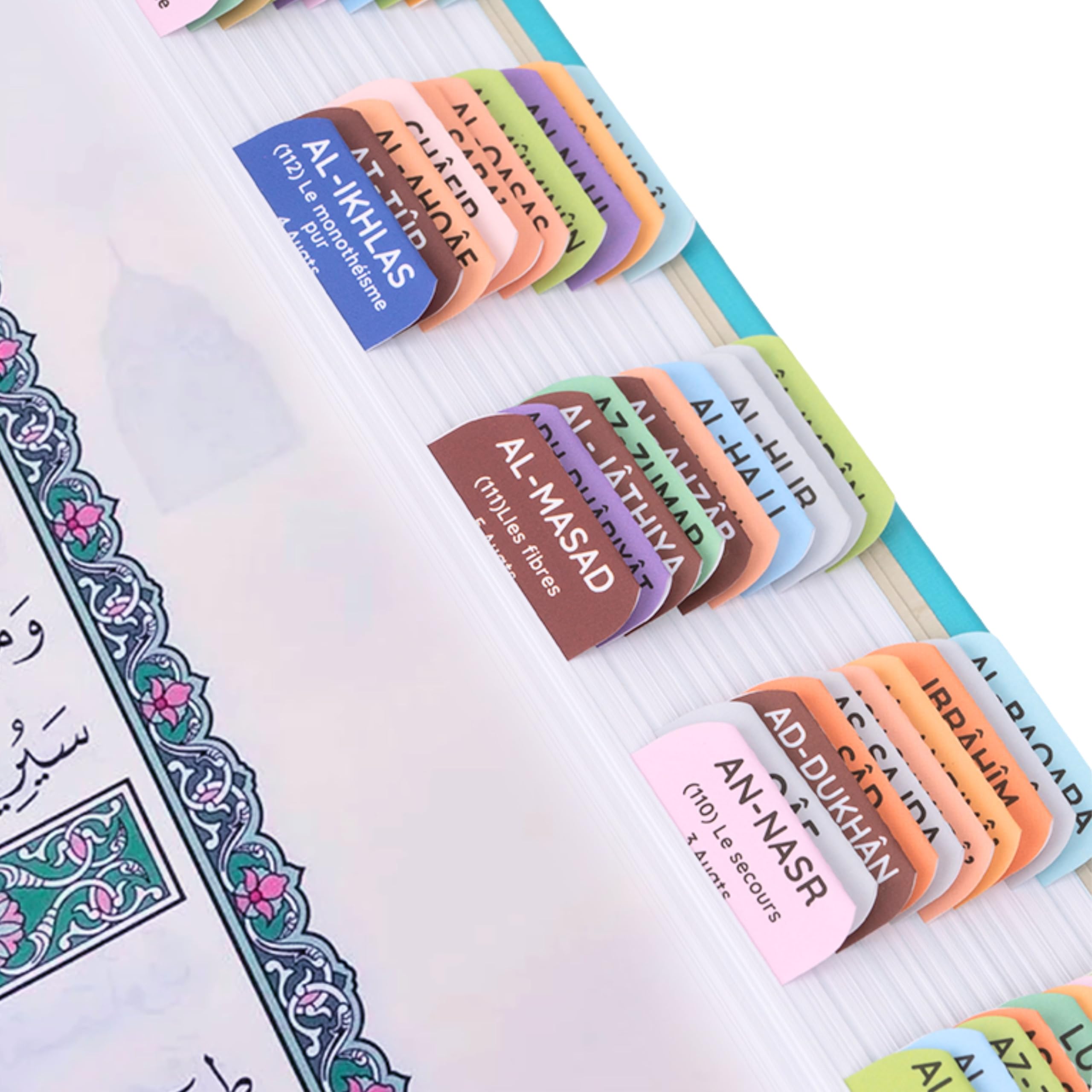 Onglets pour le Coran, 120 onglets pour faciliter la lecture du Coran; 114 onglets pour chaque sourate et 6 onglets vierges pour marquer les pages importantes, lisez plus et mieux (Multiple)