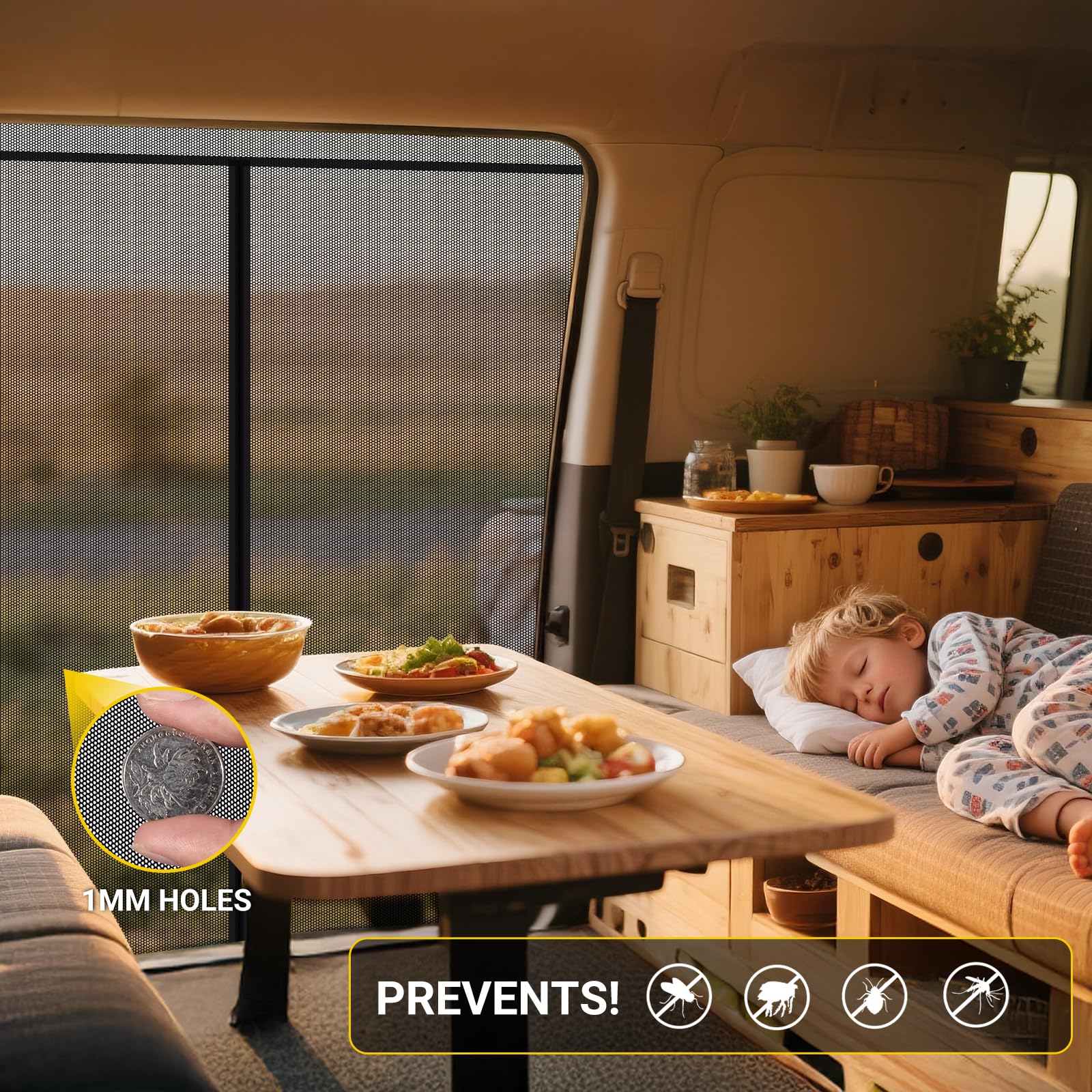 Moskitonetz Magnetico per VW T5 T6 Porta Scorrevole | Zanzariera con Cerniera Centrale | Protezione Solare come Accessorio da Campeggio per Multivan