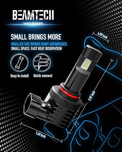 Miniatura 5 de BEAMTECH Bombillas LED 9005, sin ventilador en línea HB3 6500K 12000LM 60W xenón blanco halógeno reemplazo de 2