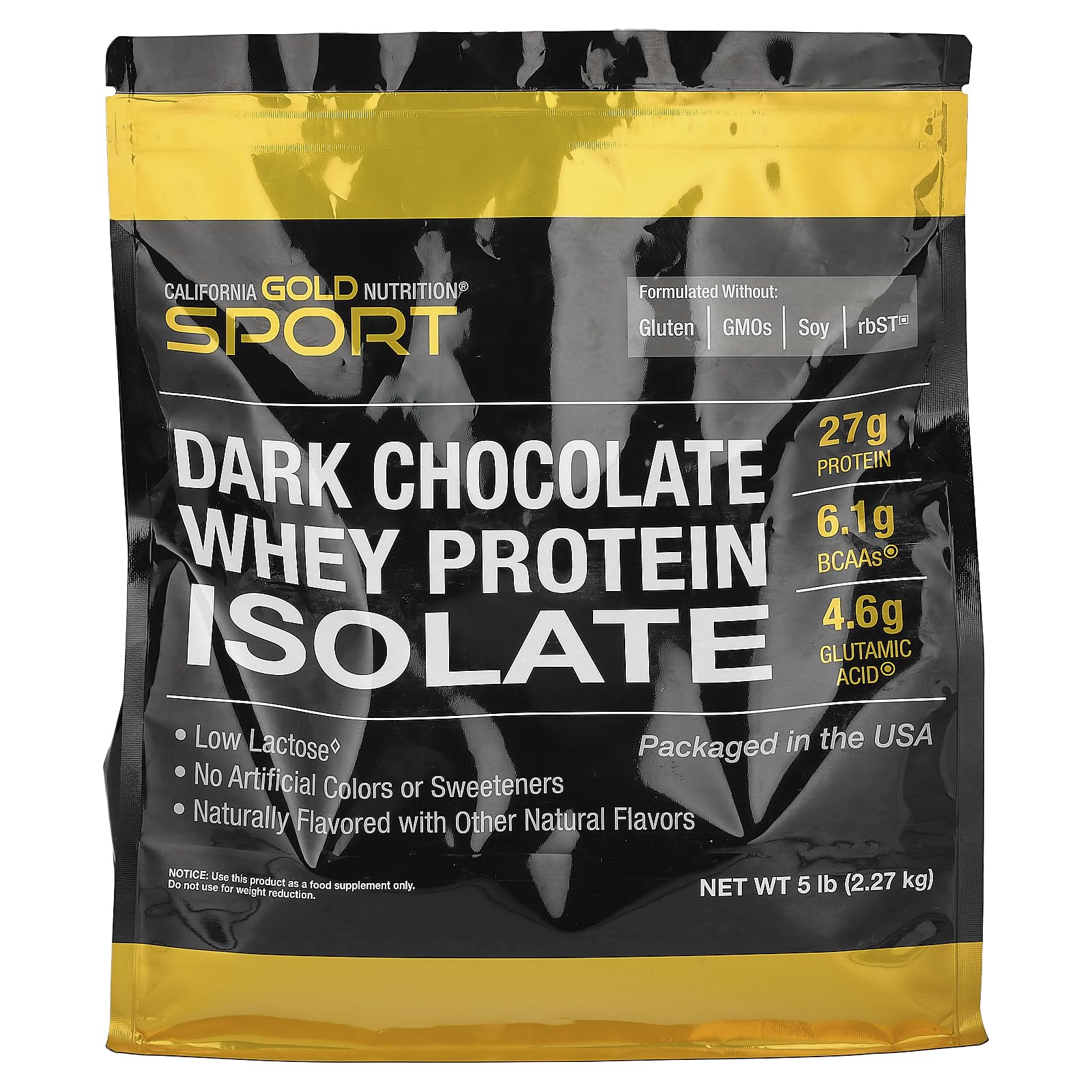 California Gold Nutrition Sport, Aislado de proteína de suero, Chocolate negro, 2,27 kg