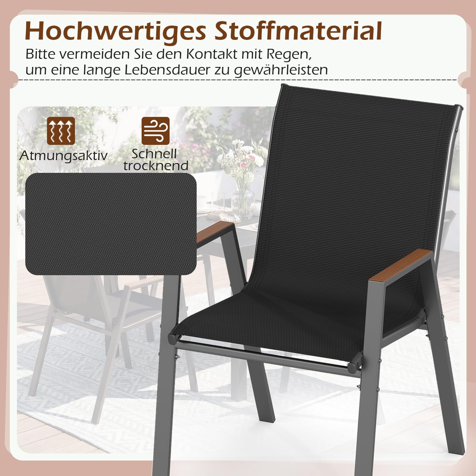 COSTWAY Gartenstühle stapelbar 2er Set, Stapelstühle, Terrassenstühle mit Armlehnen, Balkonstühle bis 180 kg belastbar, 56 x 66 x 88 cm, Schwarz