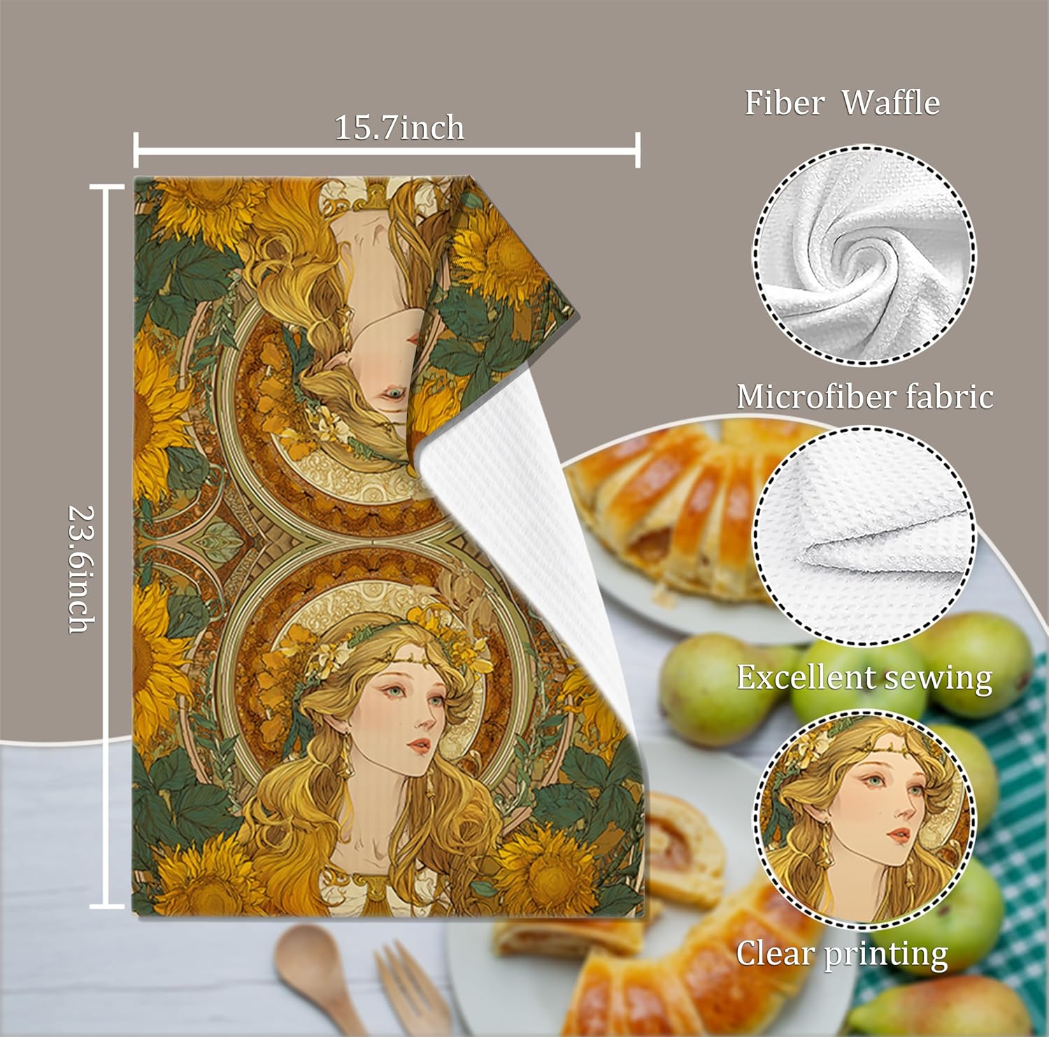 Art Nouveau Kitchen Towels,Flora Decorative Dish Towels, for Kitchen & Bathroom,Durable Reusable Dish Cloths for Baking and Cleaning - Unique Gift for Art Lovers，16x24 Inches
