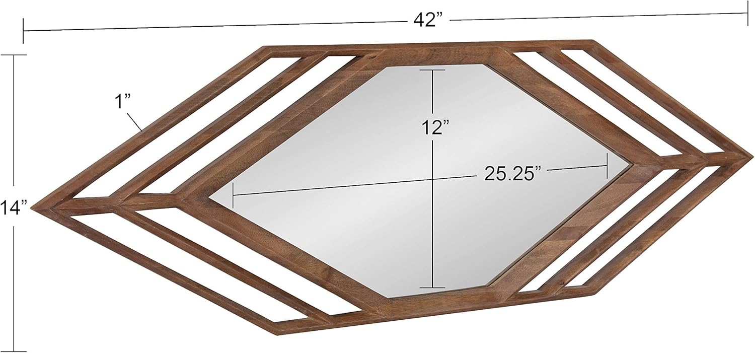 Kate and Laurel Vayga Bohemian Geometric Decorative Wall Mirror, 14 x 42, Natural, Modern Hexagon Mirror for Wall