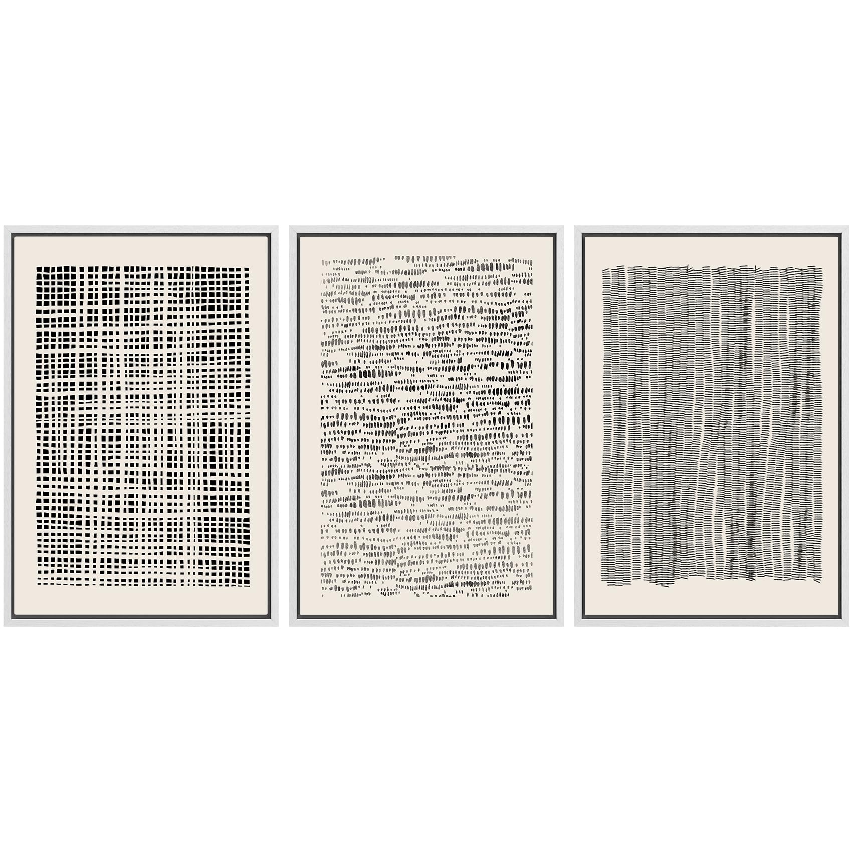 SIGNWIN Framed Canvas Print Wall Art Set Blue White Grunge Geometric Pattern Abstract Shapes Cozy Neutral Decorative Contemporary Minimal for Living Room, Bedroom, Office - 24"x36"x3 Natural — view 75