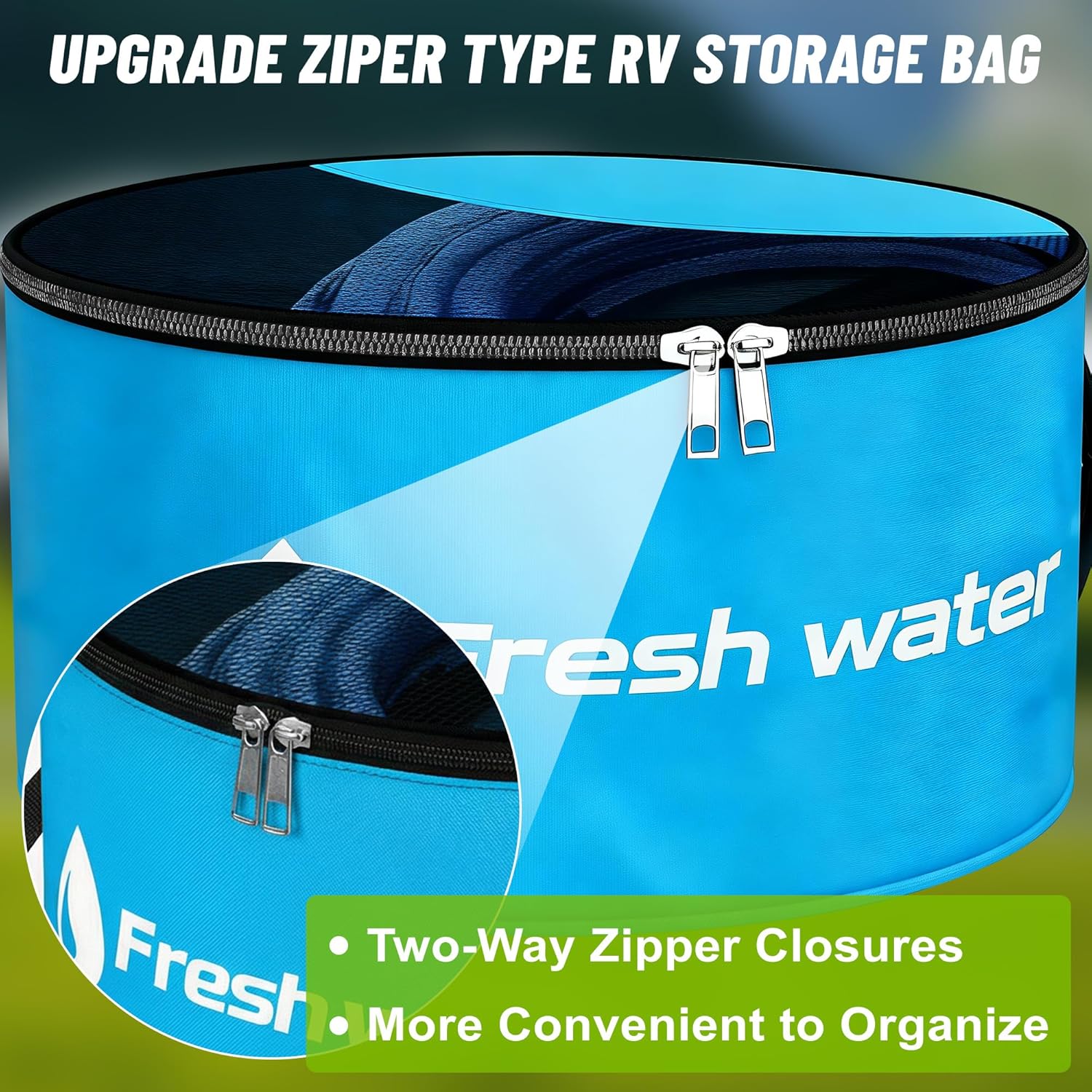 4 Pack RV Hose Bag Storage, Two-Way Zipper Closures and Visible Cover for RV Organization, Waterproof Utility Bag, 4 Colors for Sewer and Fresh Water Hoses, Electrical Cords, Camper Tools Accessories