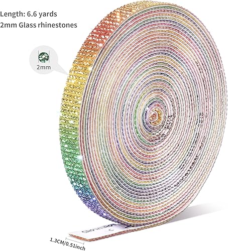 Miniatura 43 de Tiras de diamantes de imitación autoadhesivas de 6.6 yardas, adhesivo de diamantes de imitación de cristal con diamantes de imitación de 0.079