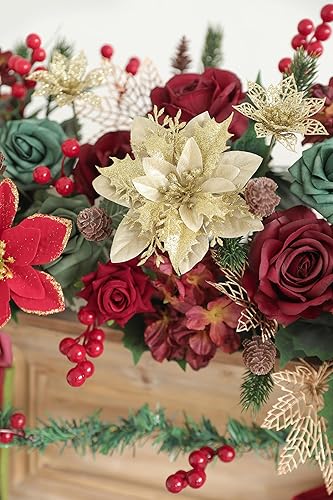 Miniatura 10 de Caja combinada de flores artificiales de color verde claro, rosas falsas con tallos de seda, flores artificiales para ramos de novia, flores