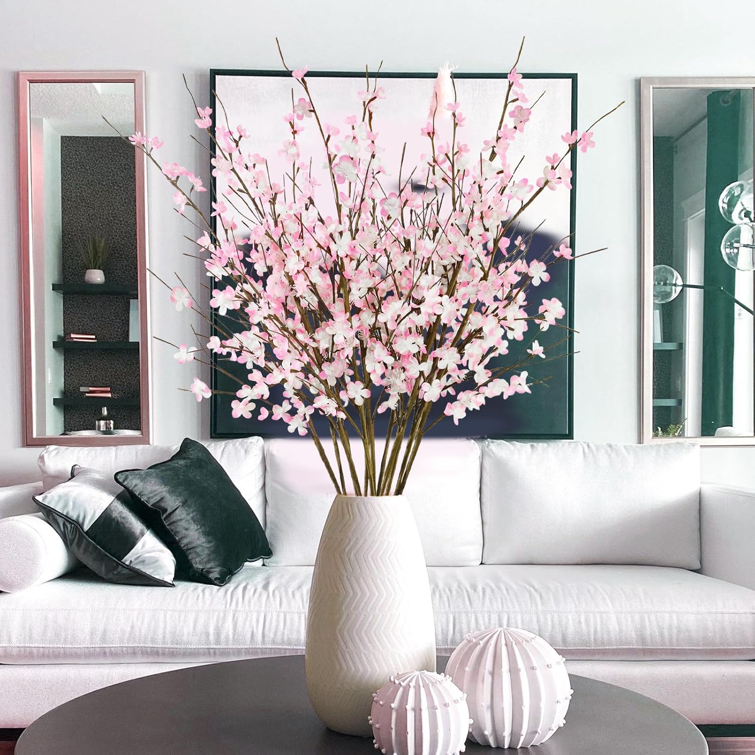 Krissing 12 Pcs Cherry Blossom Branches 39” Pink Artificial Cherry Blossom Long Stems Faux Cherry Blossom Flowers Arrangements for Vase Home Wedding Anniversary Table Spring Decor