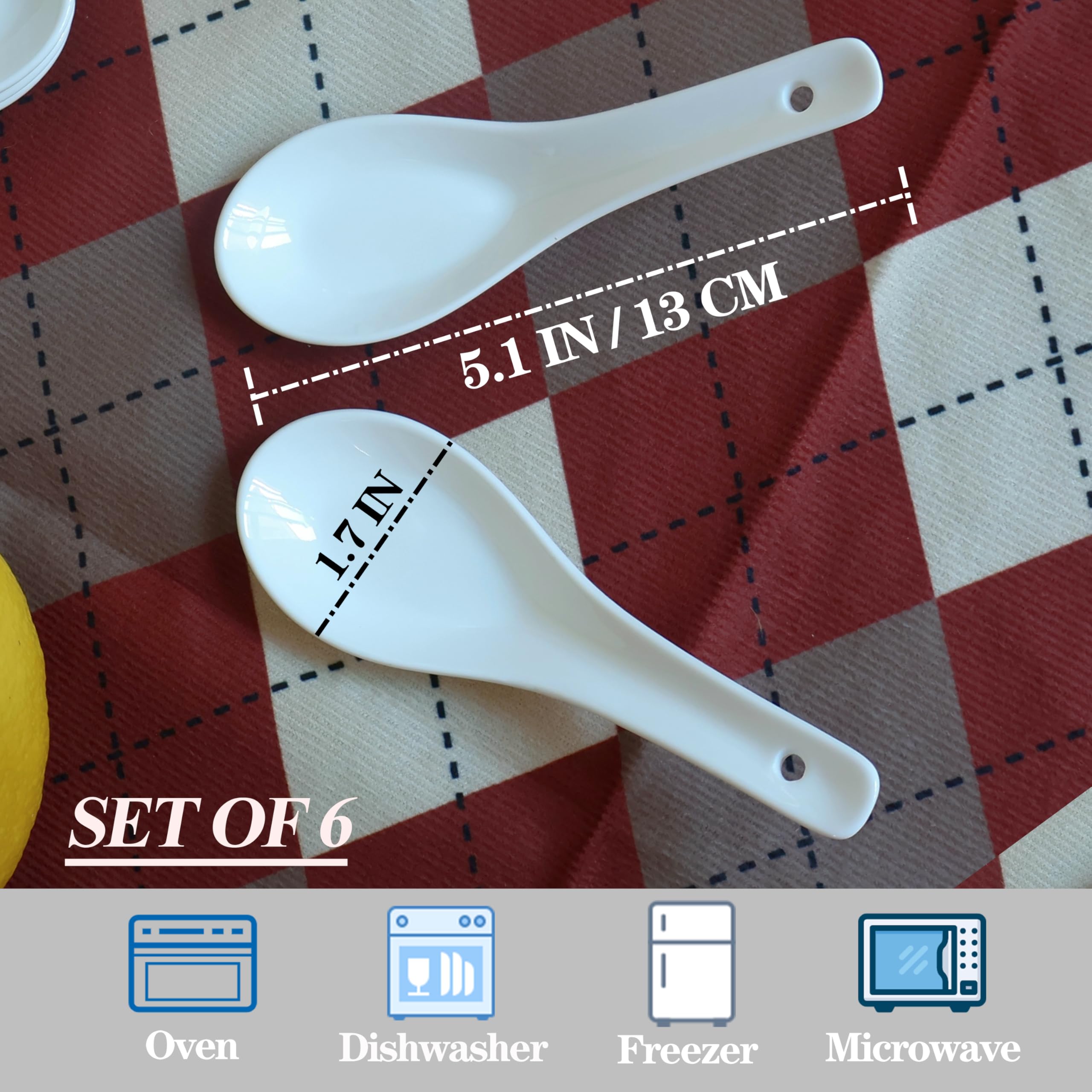 Btrquedo 5.1in Ceramic Asian Soup Spoons, Ramen Spoons Set of 6, Japanese Soup Spoons, Chinese Soup Spoons Dessert Spoon for Noodles, Dumpling, Miso, Pho, Wonton 1