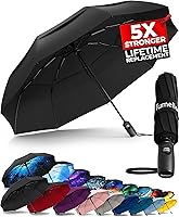 Tumella Windproof Travel Umbrella: Compact, Lightweight, Auto Open/Close, Withstands 70 MPH Winds, Fits Backpack & Car