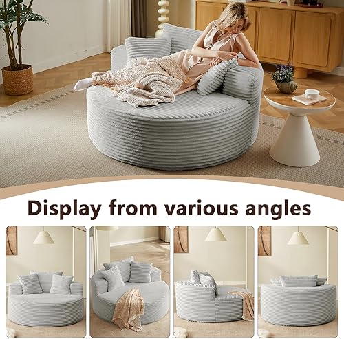 Miniatura 7 de Silla redonda de gran tamaño de 55 pulgadas, tumbona para interiores, sin hueso, con pana de felpa, no requiere montaje, sofá cama moderno y