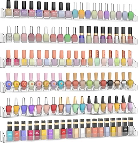 Hexsonhoma 24 Inch Clear Nail Polish Wall Rack with Removable End Caps Set of 6, Acrylic Nail Polish Organizer Wall Mounted,Nail Polish Sorage
