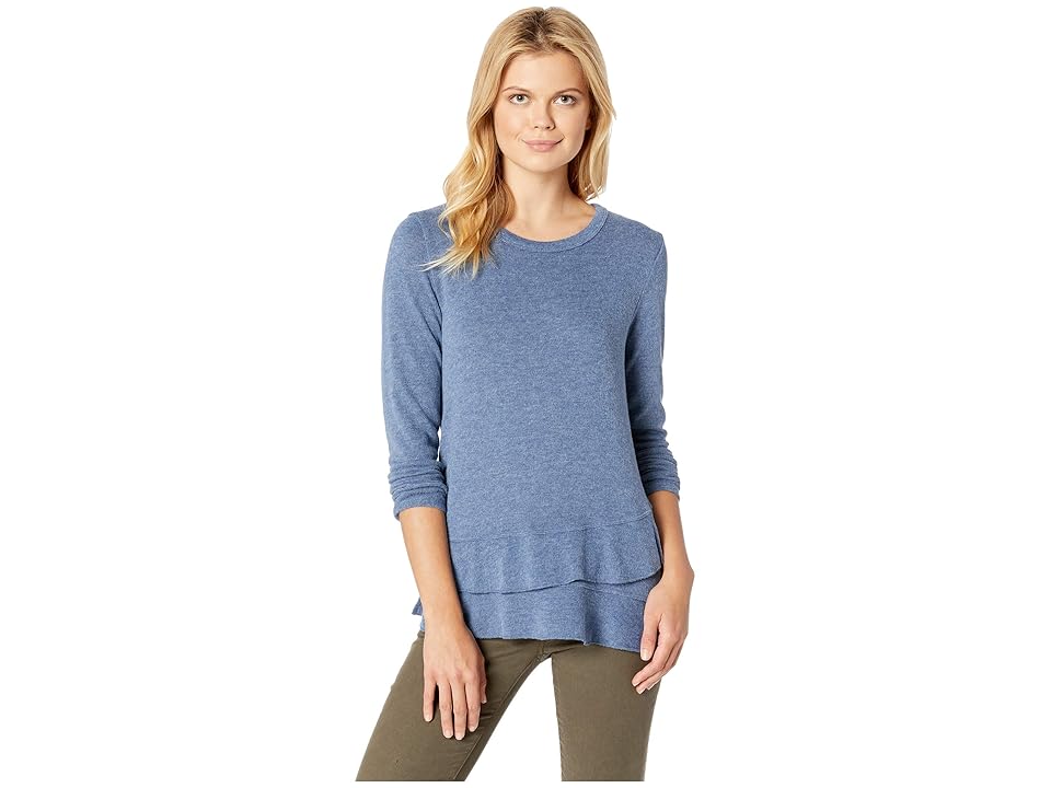 

Mod-o-doc So Soft Sweater Knit Long Sleeve Pullover with Asymmetrical Flounce Hem (Blue) Women's Sweater