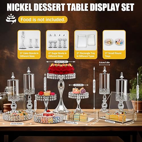 Miniatura 2 de Juego de soportes para pasteles, soporte de cristal plateado para cupcakes, soporte para galletas, plato de exhibición de frutas y postres, para