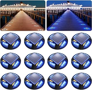 Angdarun Solar Driveway Lights Deck Lights,12 Pack 2 Colors in 1 Solar Powered Dock Lights, Outdoor Waterproof LED Marine Marker Step Lights for Sidewalk Pathway (Blue/Cool White)