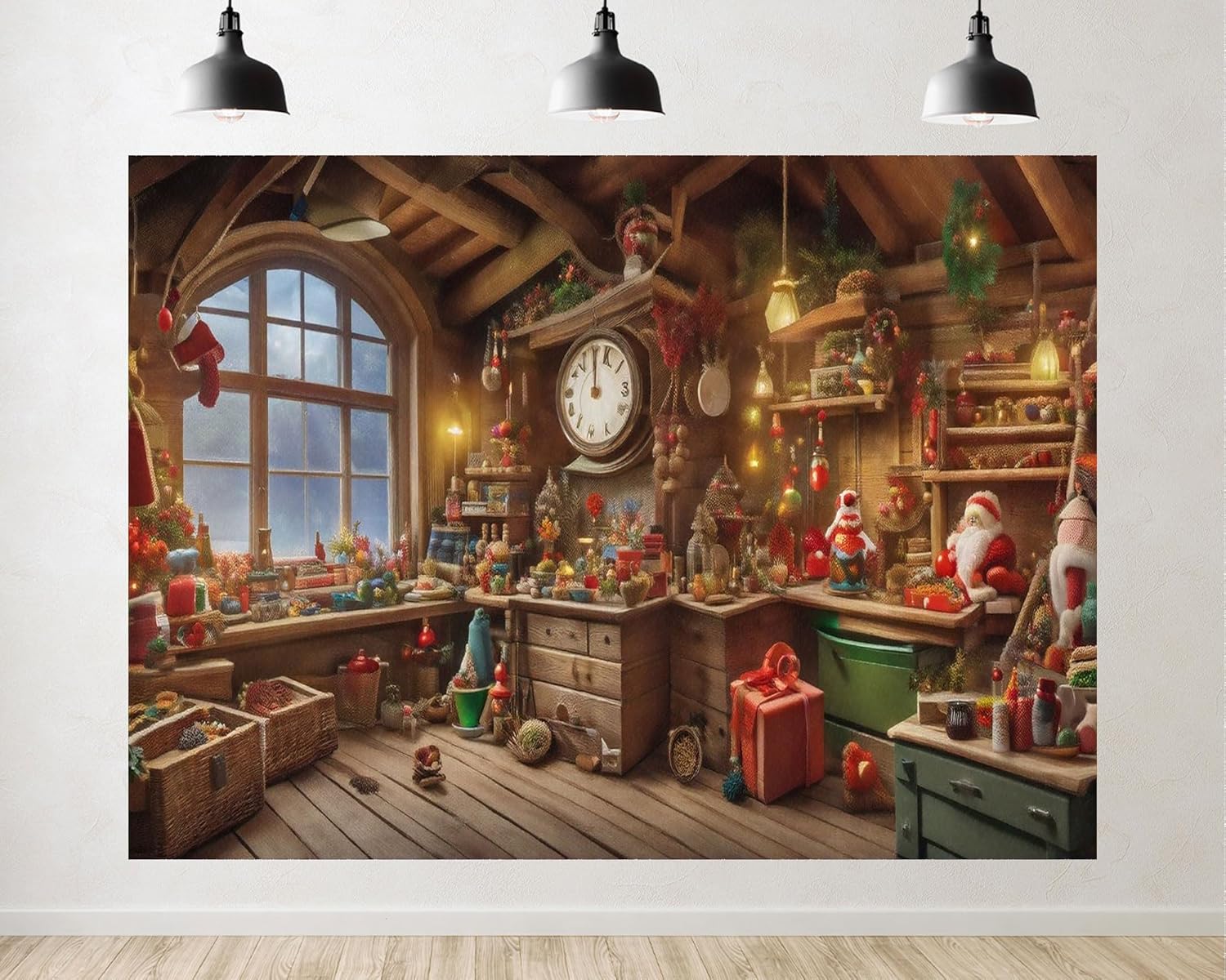 Amazon.com : 7x5ft Fabric Santa's Workshop Backdrop Wooden Interior ...