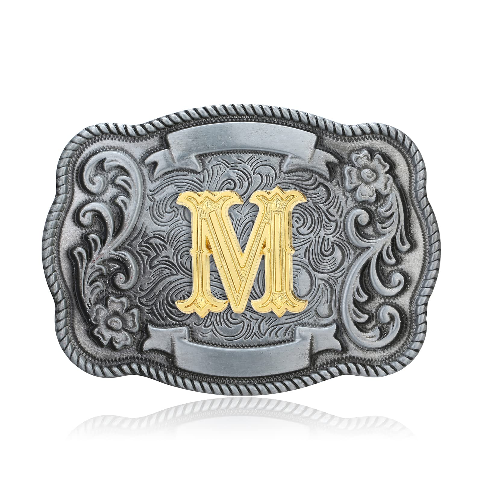 QQA Western Cowboy/Cowgirl Initial Belt Buckle Letter ABC to Z Upgrade Design for Men and Women