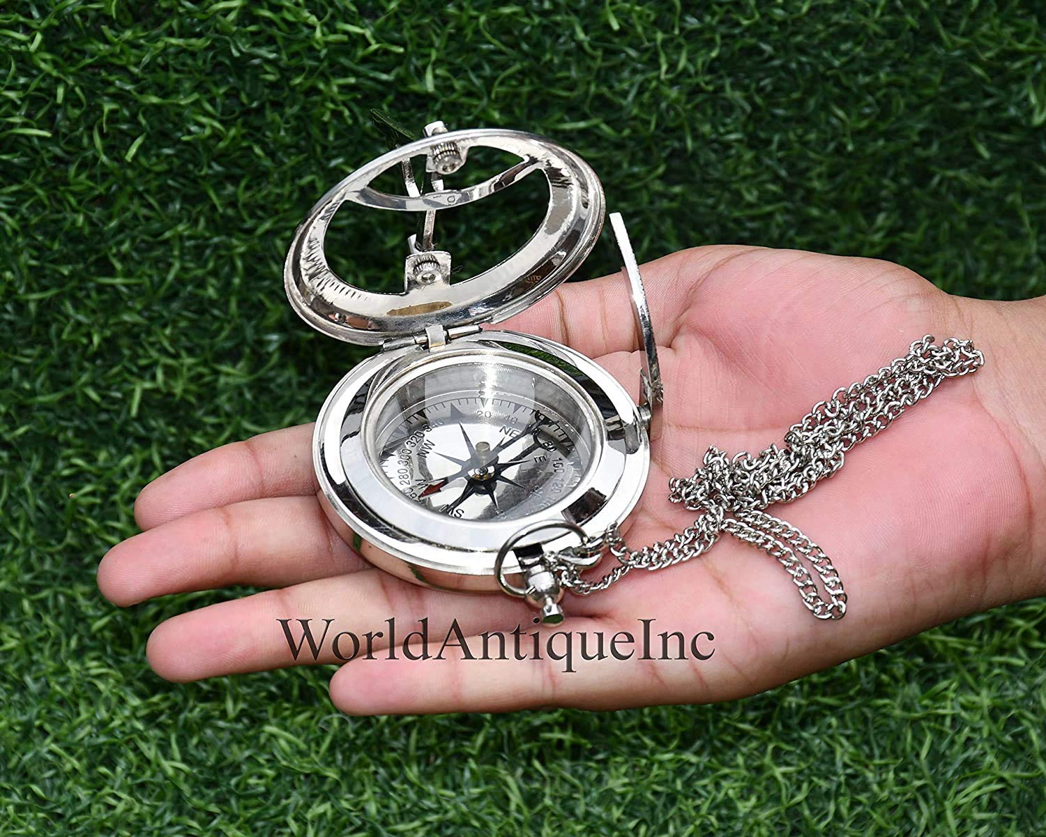 WOANIN Gravierter antiker Taschenkompass personalisiert/Personalized Geschenkidee für geliebte Menschen (Silber-Finish nur Kompass)