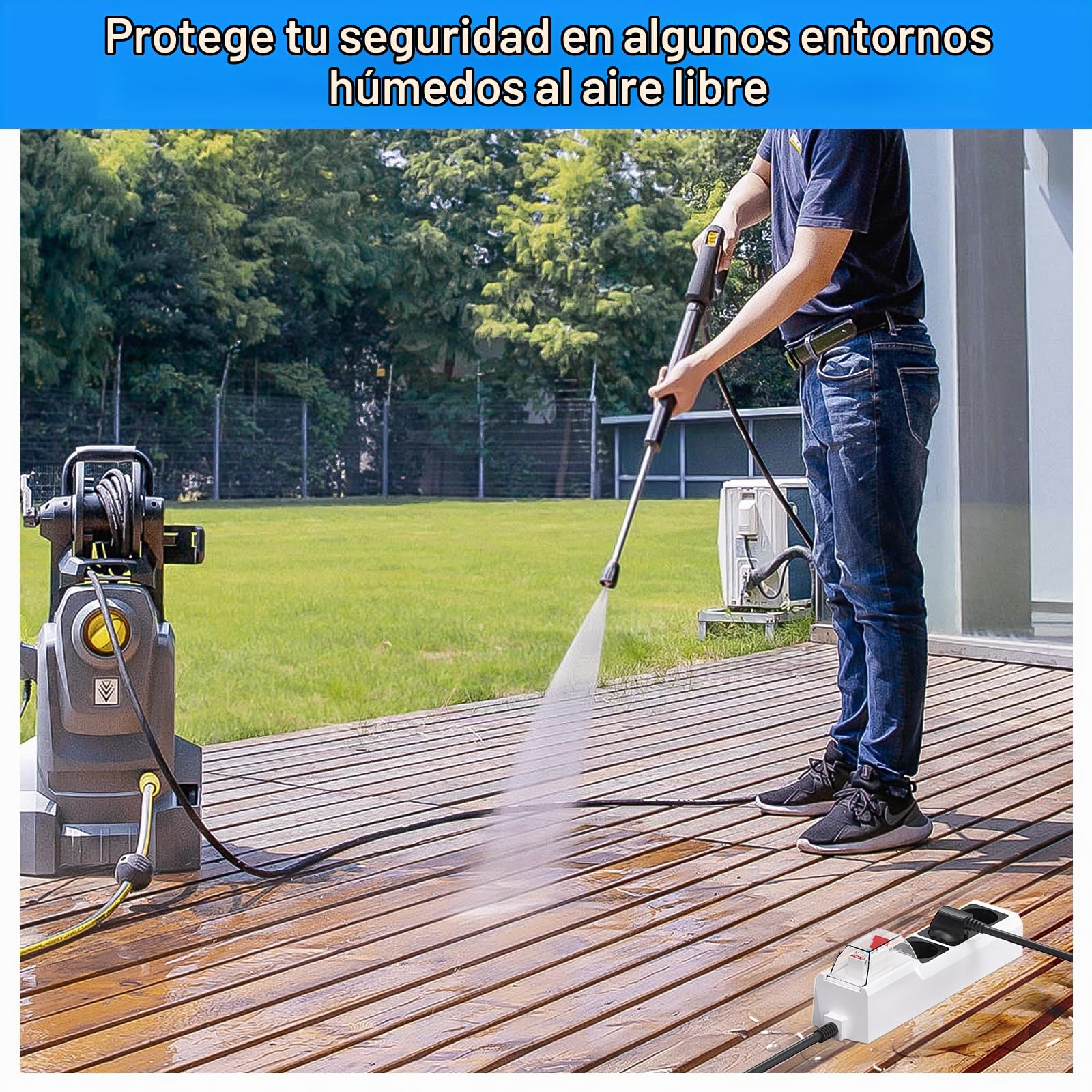 BEVA Enchufes con Interruptor Diferencial, RCD Regleta Enchufe | Ladron Enchufe con FI, 3M Cable, Protección de Corriente de Fuga de 30mA, Blanco