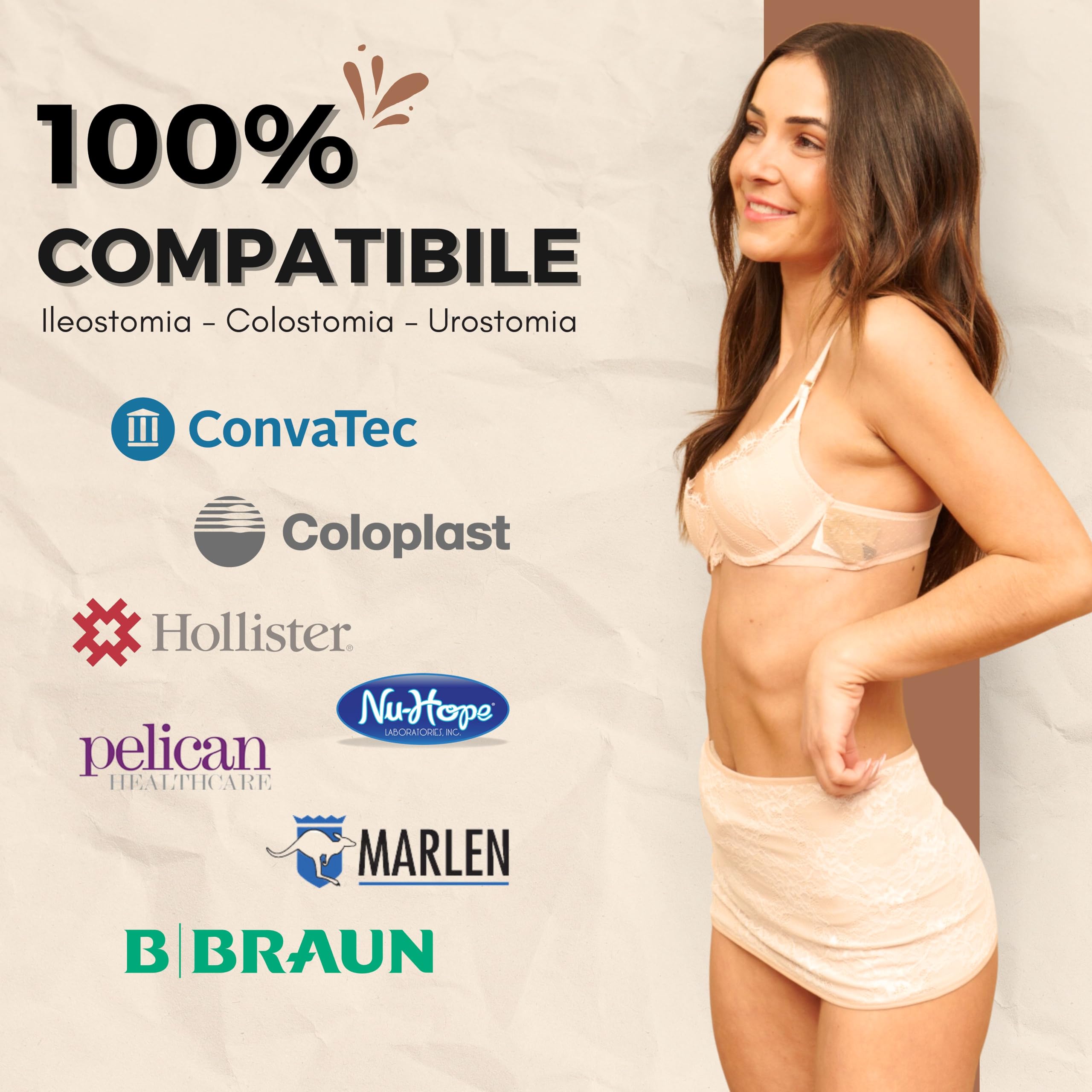 SIIL Fascia di stomia Crema Ostomy | Porta sacca per colostomia all'interno | Cintura per stomia | Copri sacca per stomia | M