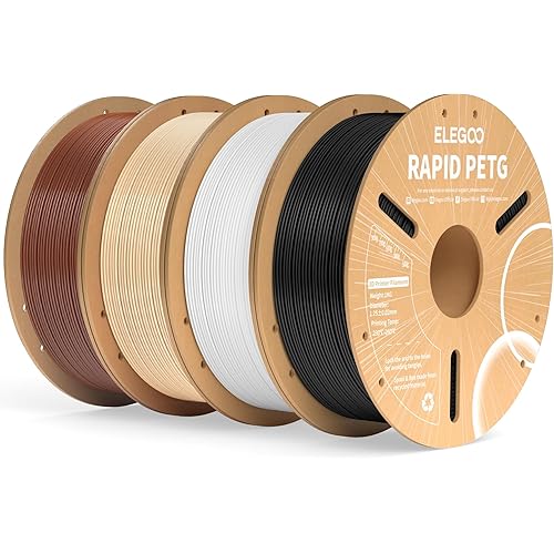 ELEGOO Rapid PETG Filament 1.75mm Bundle 4KG, High Speed 600mm/s 3D Printer Filament Accuracy +/- 0.02 mm, 1kg Cardboard Spool(2.2lbs) Fits for Most FDM 3D Printers (Black,White,Beige,Brown)