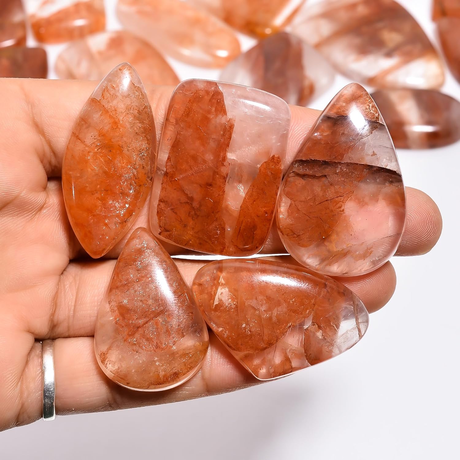 Natural Loose Gemstone 5 Piece Cabochons Lot Jewelry Making Loose Gemstone, Stone Shape Oval & Pear, Stone Size 20-35 mm