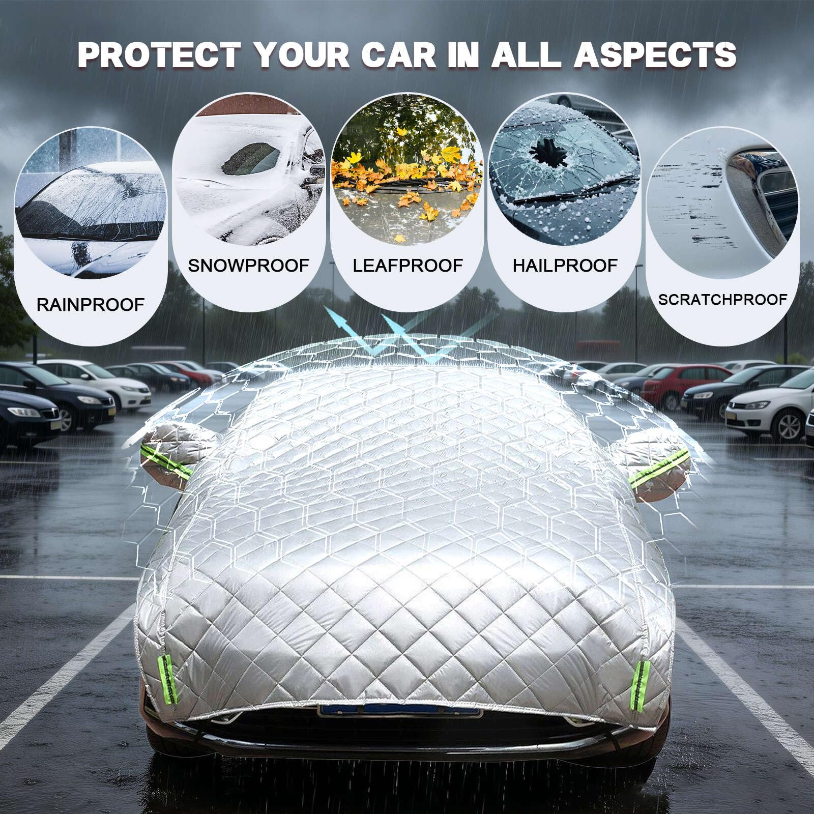 Funda Coche Antigranizo para Volkswagen Taigo,Media Funda Coche,Funda Coche Exterior,Engrosamiento ProteccióN contra Granizo,UV Polvo Lluvia Nieve