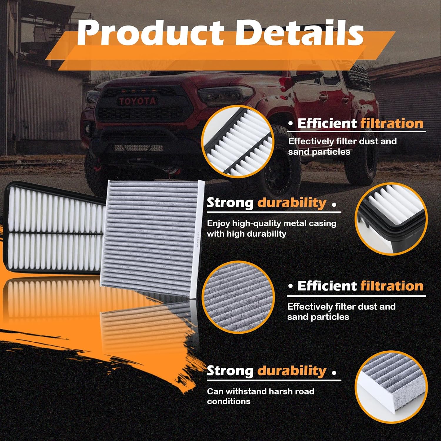 Kefly CA9683 Engine Air Filter & CF10374 Cabin Air Filter Fit for 2005-2015 Toyota Tacoma V6 4.0L