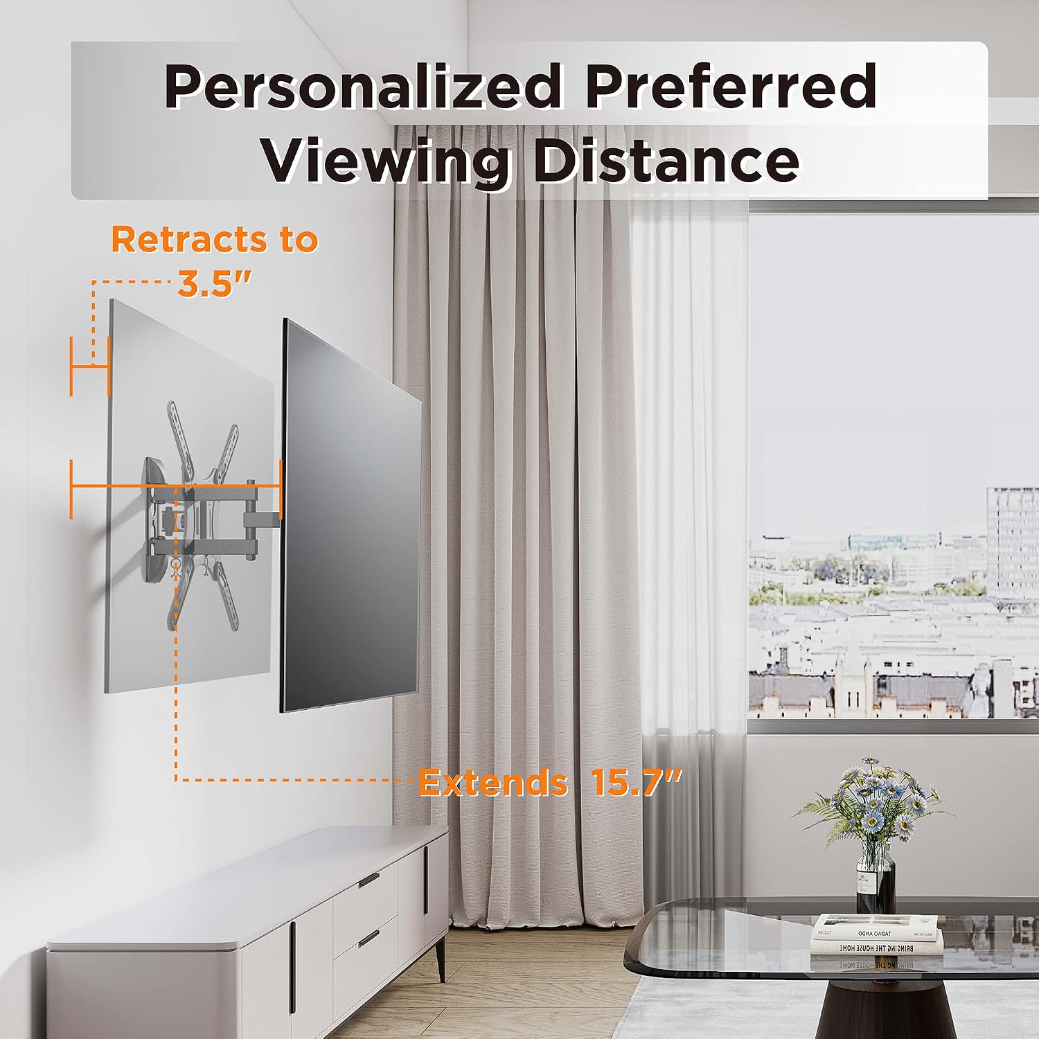 ProHT Articulating TV Wall Mount TV Stand(05416) Full Motion for Most 23”- 55” 3D LED, LCD TVs and Screens, +15°~ -15°Tilt; +90°~ -90° Swivel, VESA up to 400x400,Max Load 66lbs