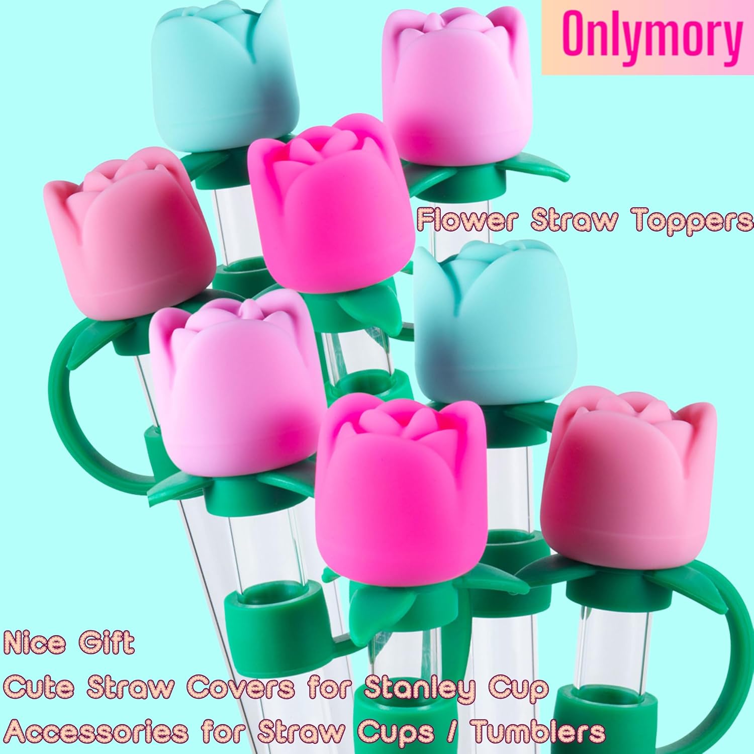 Valentines Day Straw Covers for Stanley Cup 40 30 20 OZ, Rose Flower Silicone Straw Toppers for Tumbler, Leak-Proof Dust-Proof Straw Caps Gifts for Stanley/Yeti Cup Accessories 10-11mm - Image 3