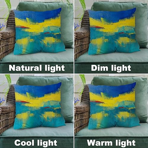 Miniatura 7 de Shrahala Juego de 2 fundas de almohada de color azul y verde con pintura al óleo moderna para exteriores, fundas cuadradas abstractas para