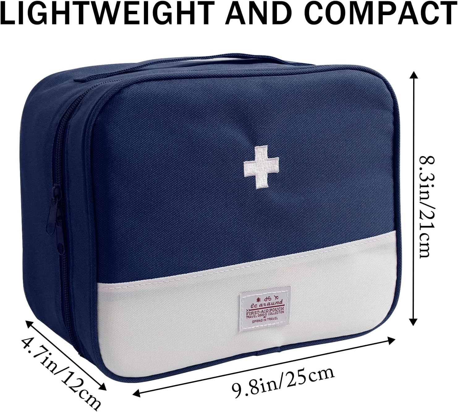 Faylapa First Aid Kit Empty Bag, 9.8x8.3x4.7 Inches Travel Empty First Aid Kit Pouch for Emergency at Home, Office, Car, Outdoors, Boat, Camping, Hiking(Bag Only, Navy Blue)