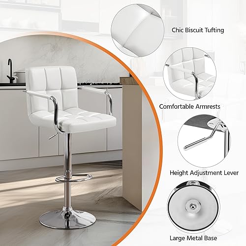 Miniatura 62 de Yaheetech Juego de 2 taburetes de bar ajustables de piel sintética, taburetes de mostrador modernos con respaldo y reposapiés, taburetes de bar