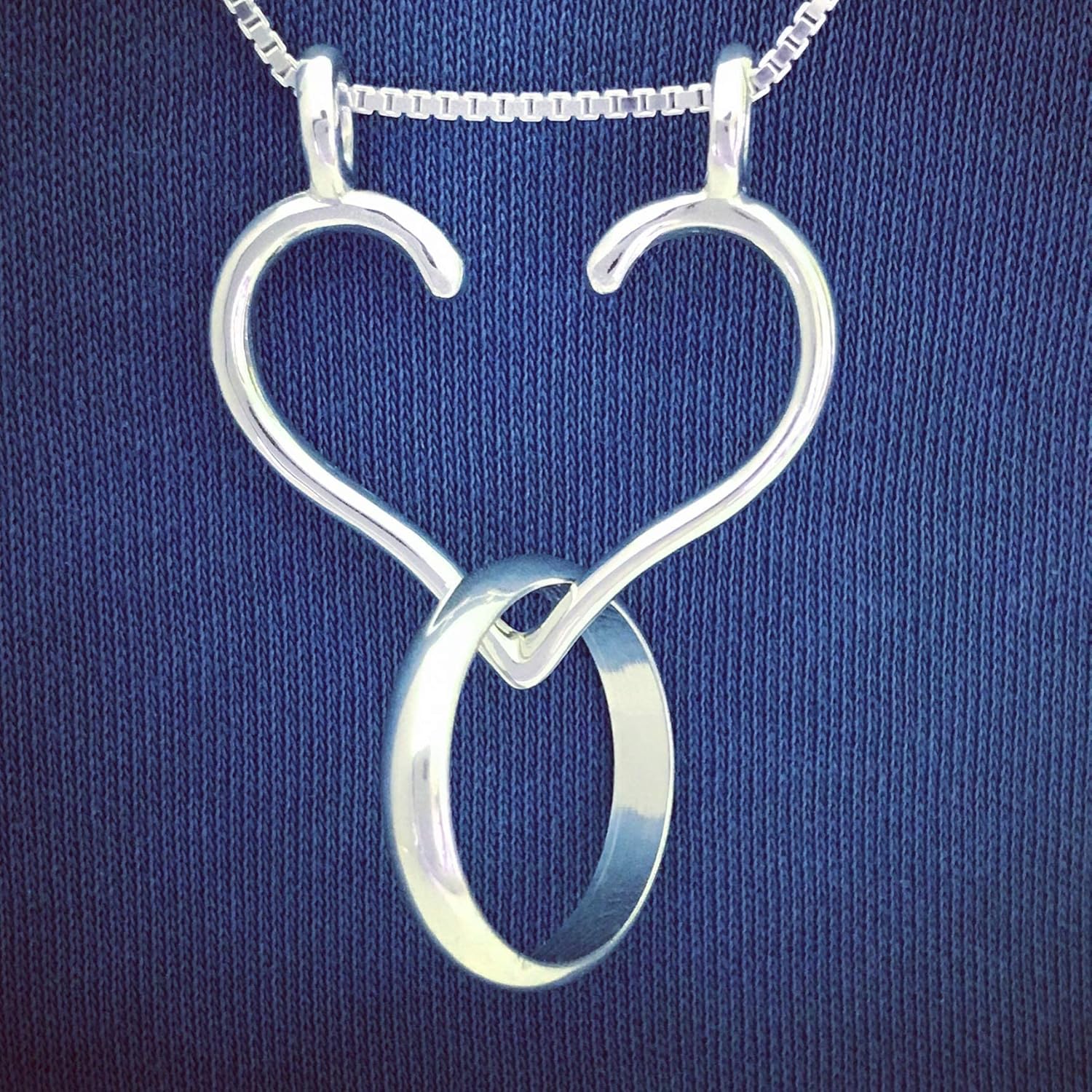 Ali C Art Genuine 925 Sterling Silver Large Open Heart Ring Holder Necklace - Pendant Handcrafted in USA