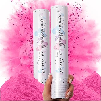 PrimePure Gender Reveal Confetti Cannon, Biodegradable Pink Powder, 2 Pack | Biodegradable Powder Cannon Smoke Bombs, Ideal for Outdoor or Indoor Baby Girl Reveal Party and It's a Girl Baby Shower