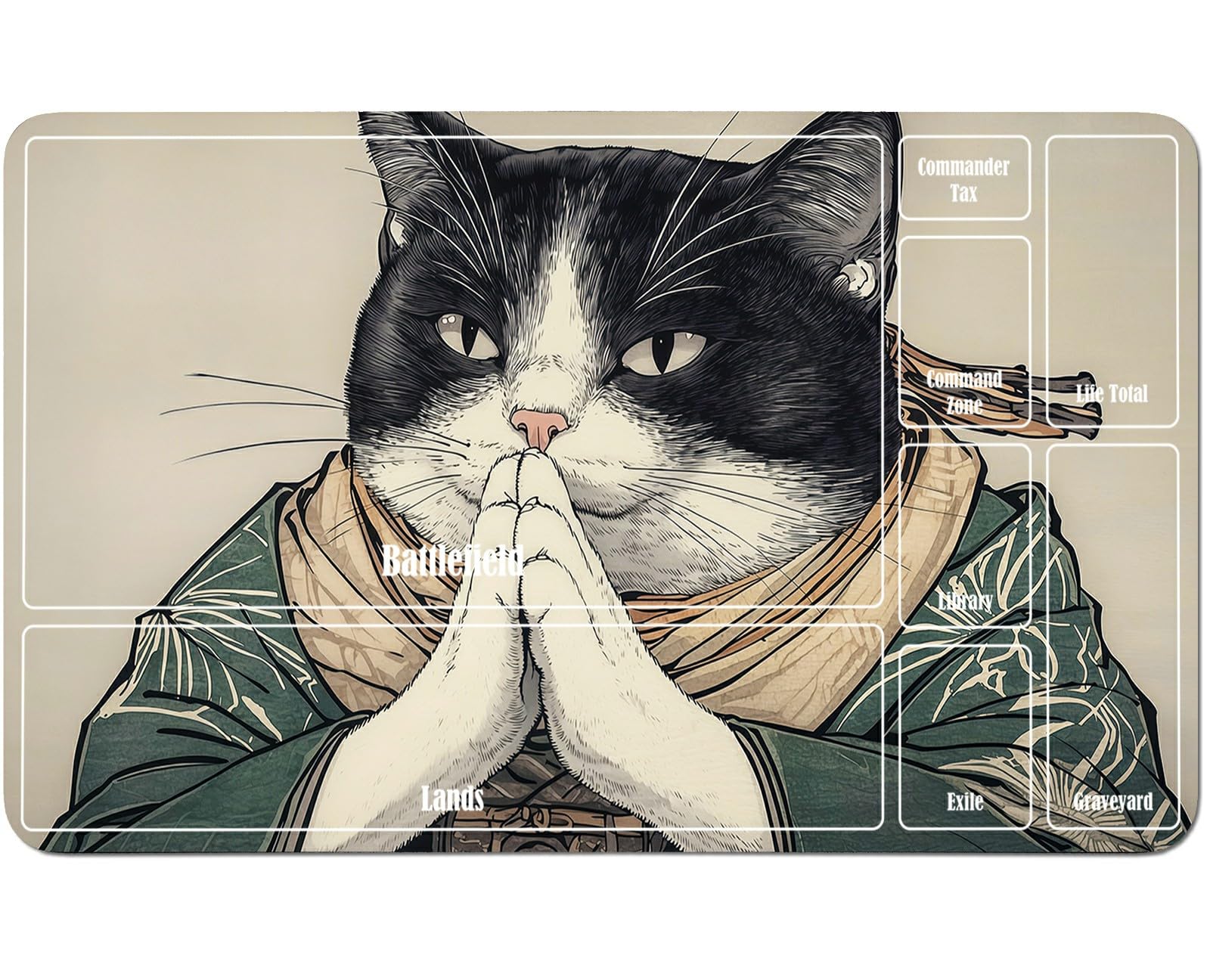 RWUTYTIUL Cat Black White for MTG Playmat 24 X 14 Inch, Stitched Card Game Mat for Commander Board TCG RPG CCG Desktop Tablet Mouse Pad for Enthusiasts Playing Accessories