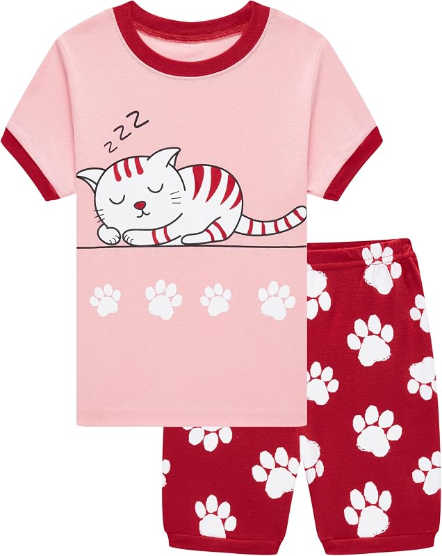Popshion Little Girls Pajamas Summer Short Sets Mermaid Sleepwear 100% Cotton Toddler Pjs Clothes Size 2-8 Years