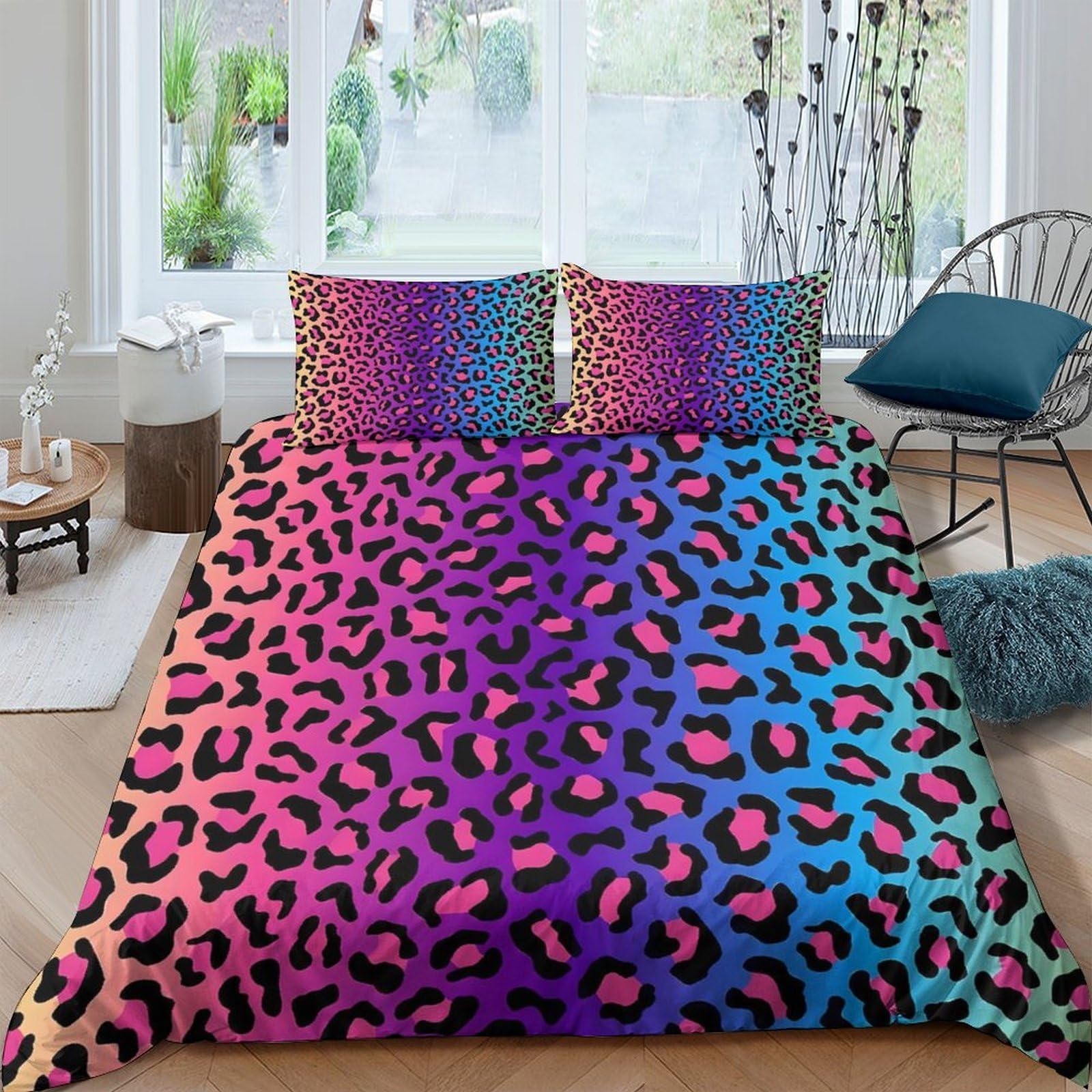 Ctjqhvkz Style-3 3D Printed Rainbow Leopard Fitted Sheet Microfiber Vibrant Bed Cover Non-Slip Washable For Bedroom Dorm Decor Single（135X200cm）