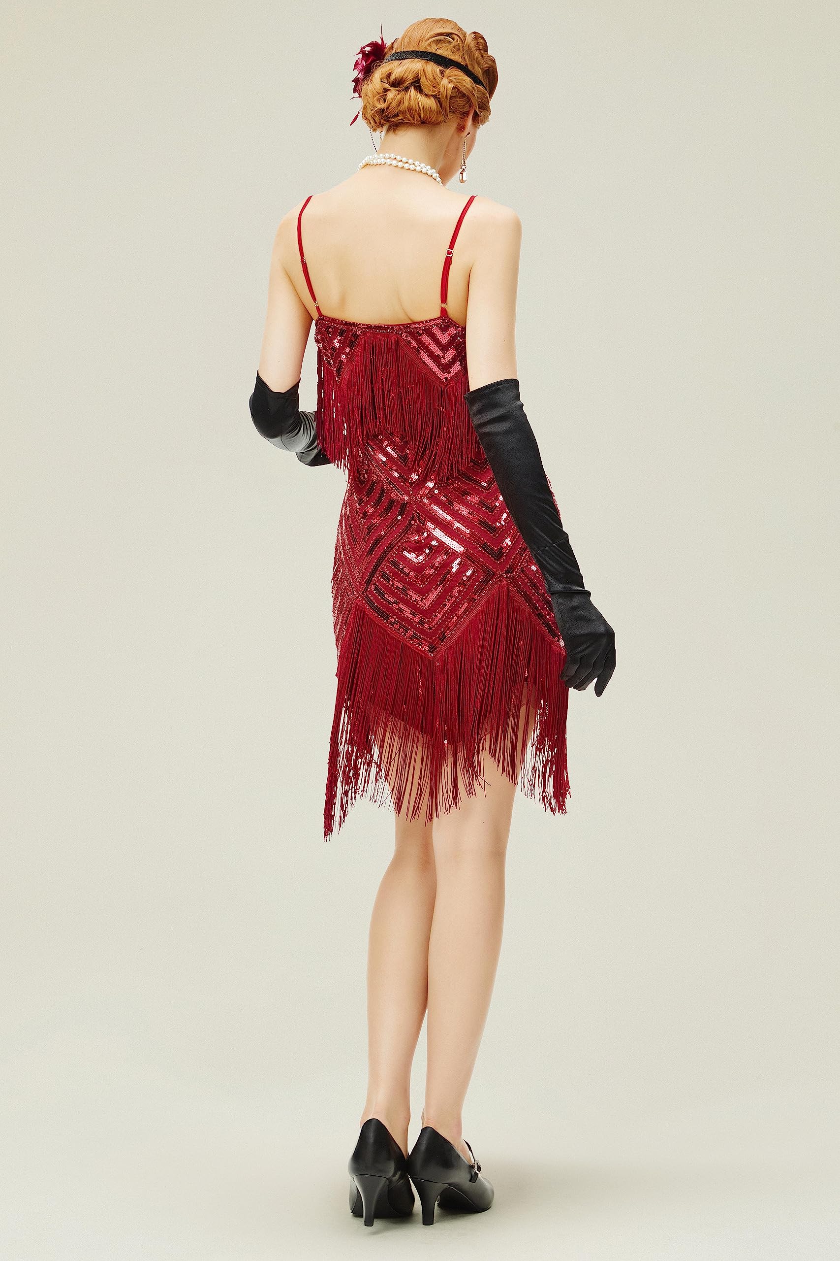 BABEYOND Robe garçonne des années 1920 avec col en V pour Femme - Robe Gatsby Le Magnifique des années 20