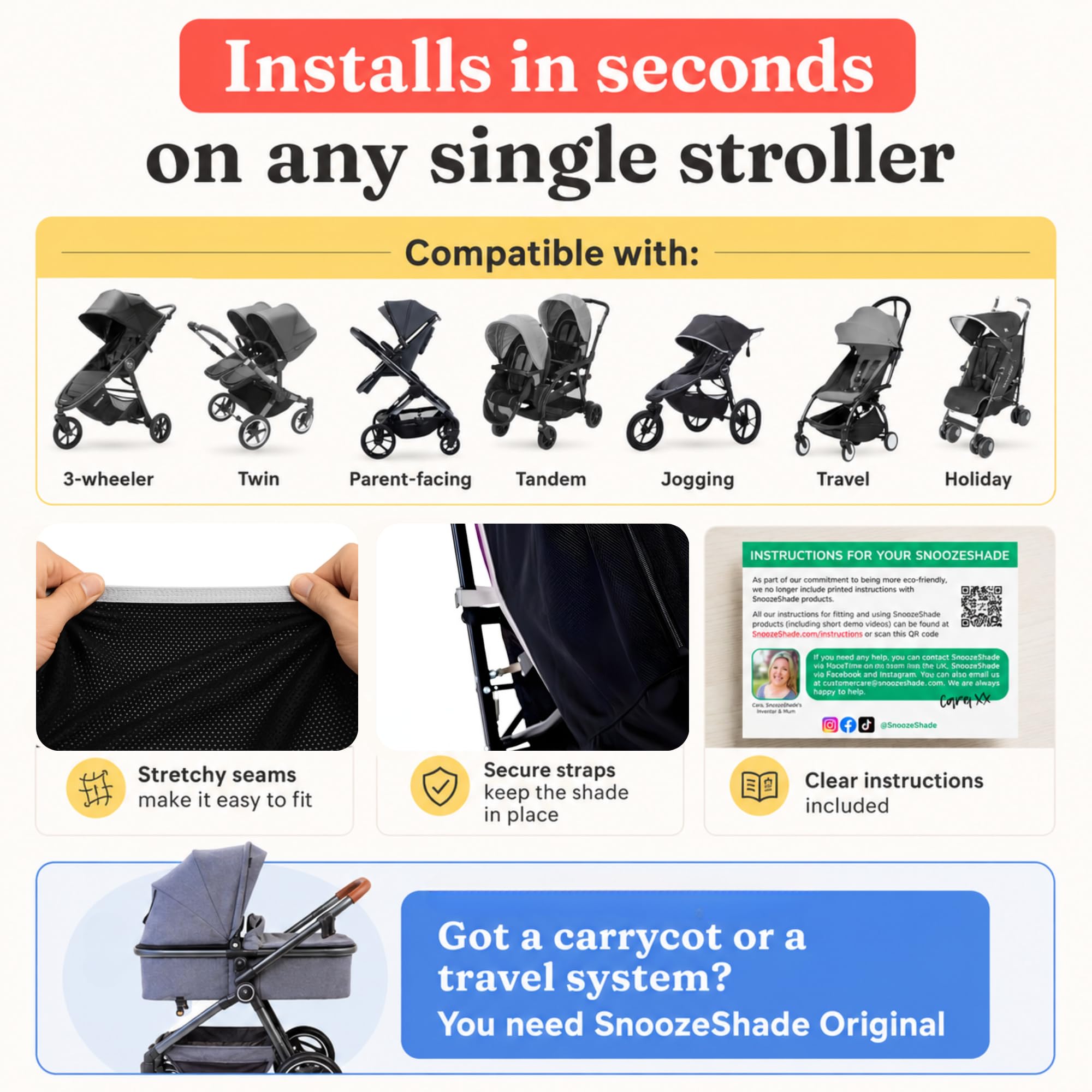 "SnoozeShade Plus Extra (da 6-9 mesi a 3 anni) Parasole e ausilio per dormire per passeggini e passeggini per neonati e bambini piccoli | Blocca in modo sicuro fino al 99% dei raggi UV