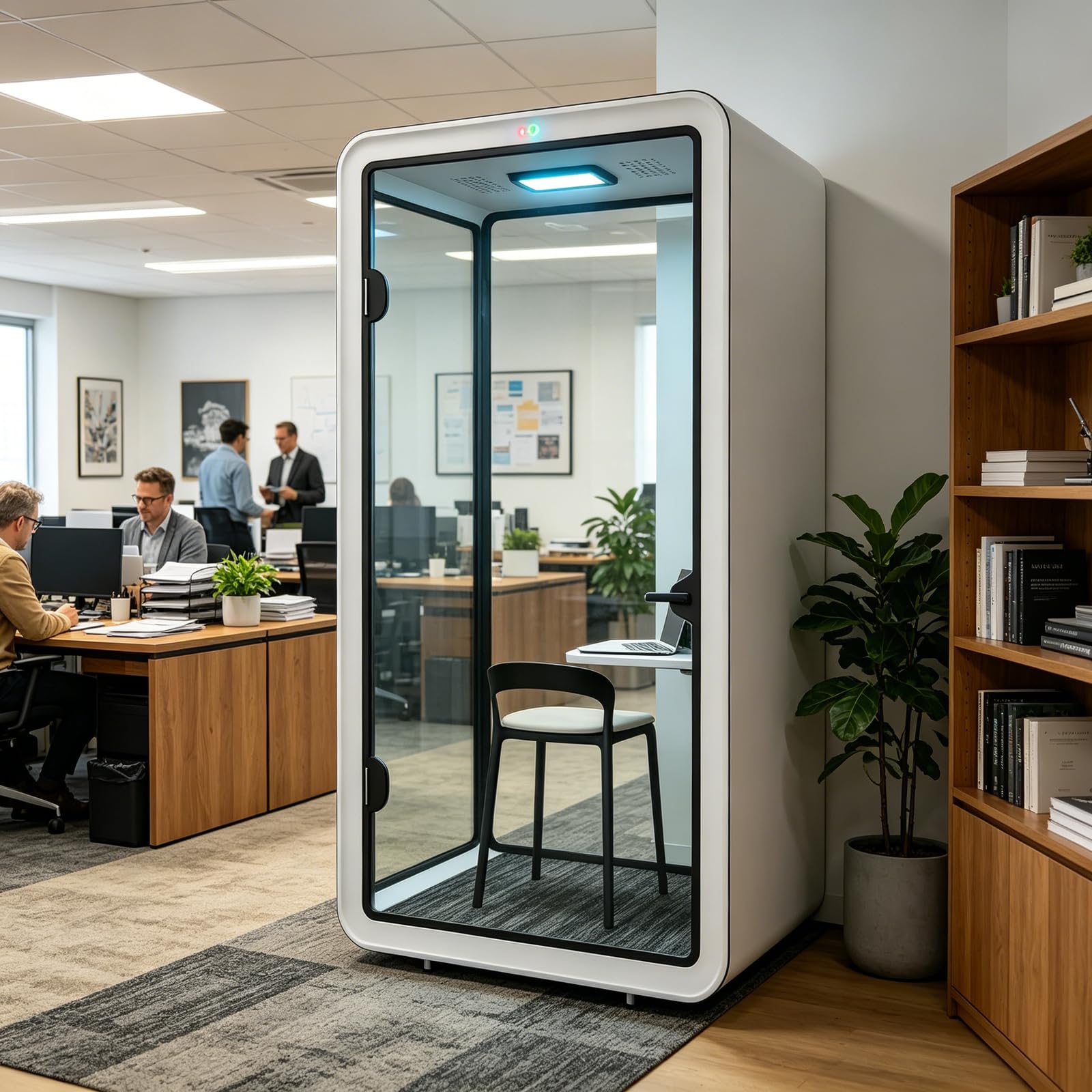 Cabina modulare insonorizzata, multifunzione per musica e ufficio, cabina acustica con illuminazione a LED di ventilazione e robusta scrivania integrata