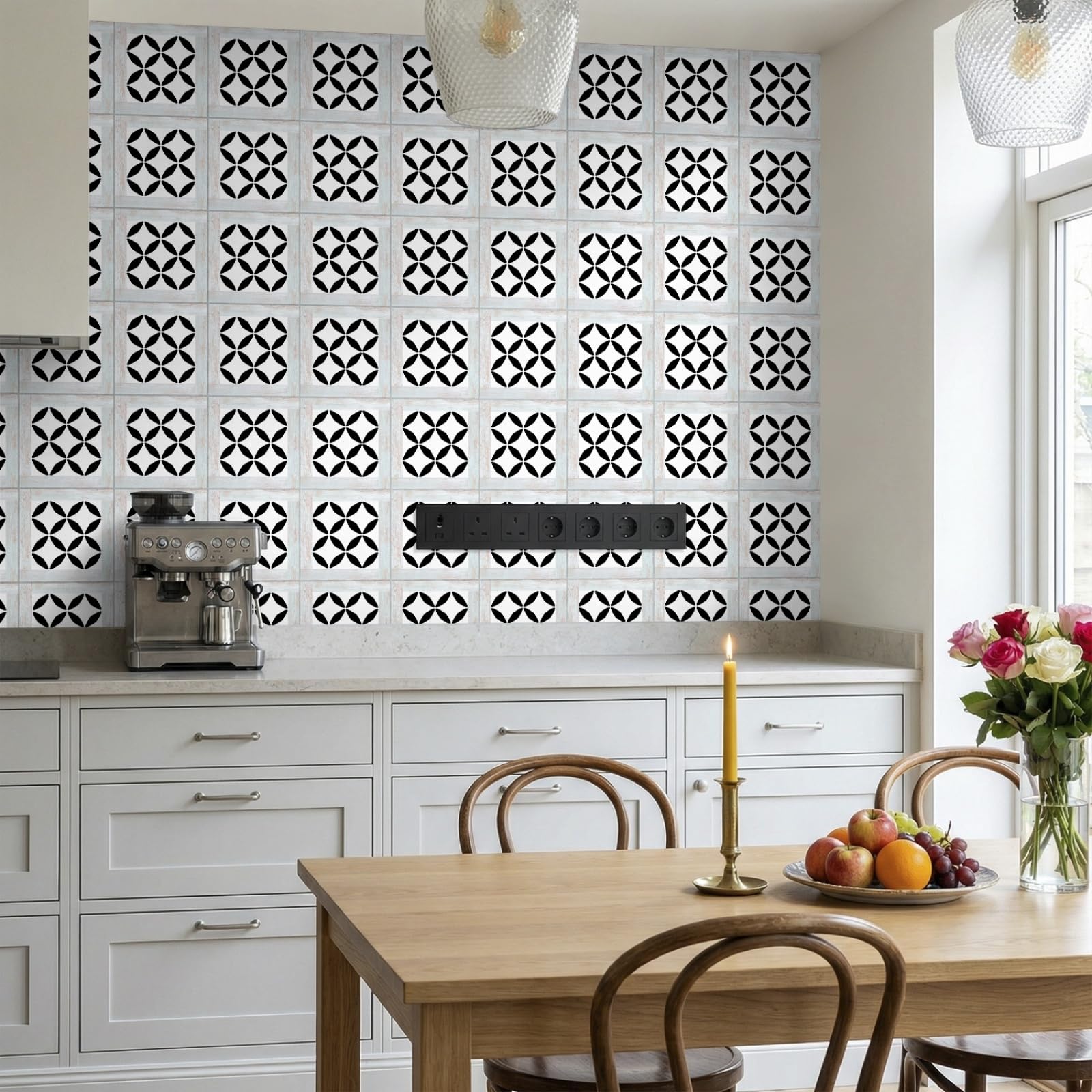 Rmjcxys Geometric Black Wood Stick On Tiles Kitchen Tile Stickers Waterproof Vinyl Decals Self Adhesive Stick On Bathroom Tiles Backsplash Decorative Tile Covers 20X20 Cm/ 5 Pcs