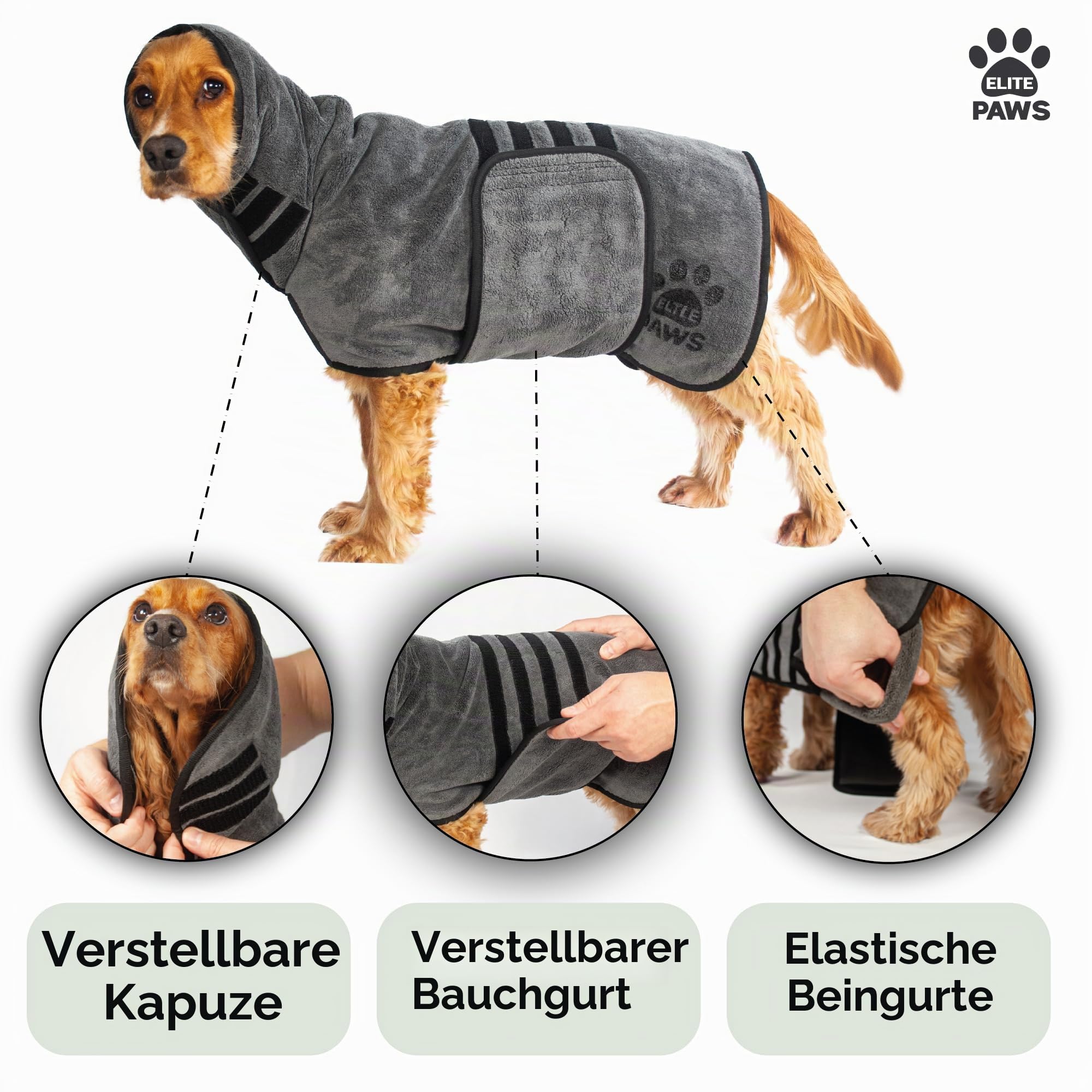 Elite Paws Luxuriöser Hunde-Trockenmantel, dicker und weicher als Bademäntel, trocknet in 20–30 Minuten, super saugfähige Mikrofaser, begrenzt Unordnung, bedeckt Ohren