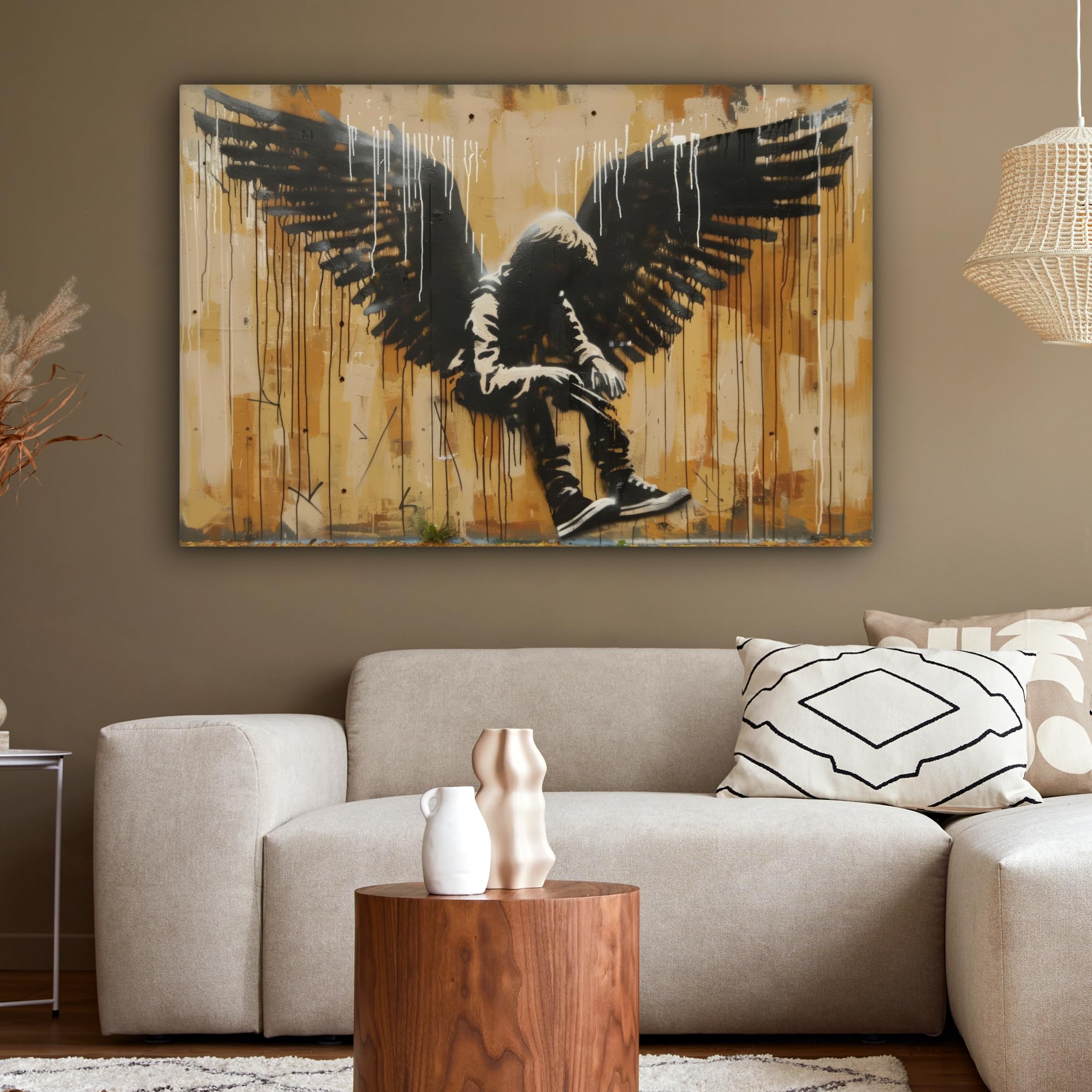 MuchoWow© Canvas Schilderij 80x120 cm Kamer Decoratie Woonkamer Schilderijen Slaapkamer Room Decor Wanddecoratie Wall Art Painting Street art - Liefde - Graffiti - Kunst - Banksy