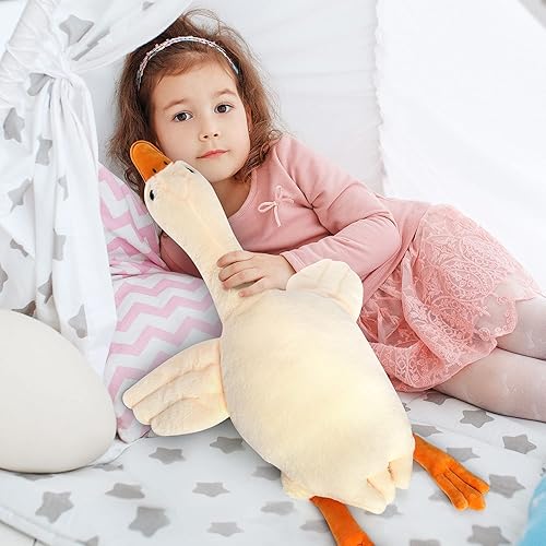 Miniatura 6 de Peluche de ganso de 30 pulgadas, con peso, 3.2 libras, tiro de cisne blanco, almohada de felpa suave para dormir, juguetes de animales de peluche