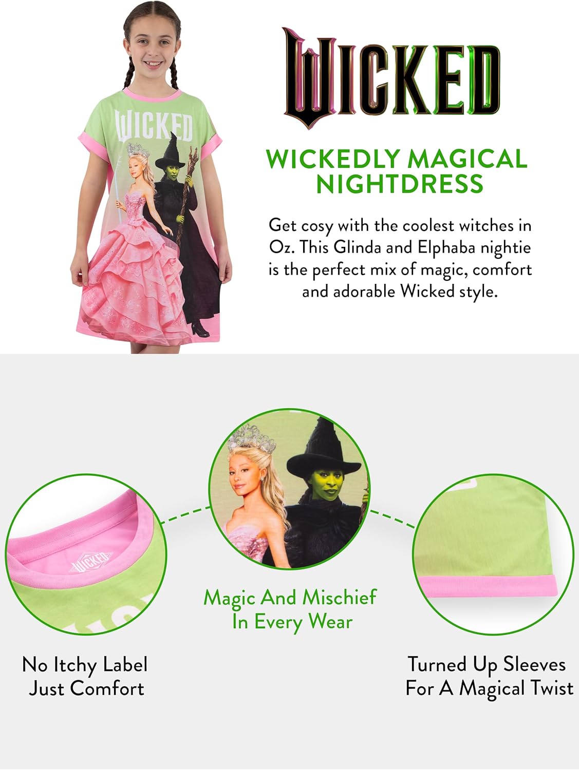 wicked Pajamas | Girls Sleep Shirt | Glinda And Elphaba Girls Nightgown - Image 5
