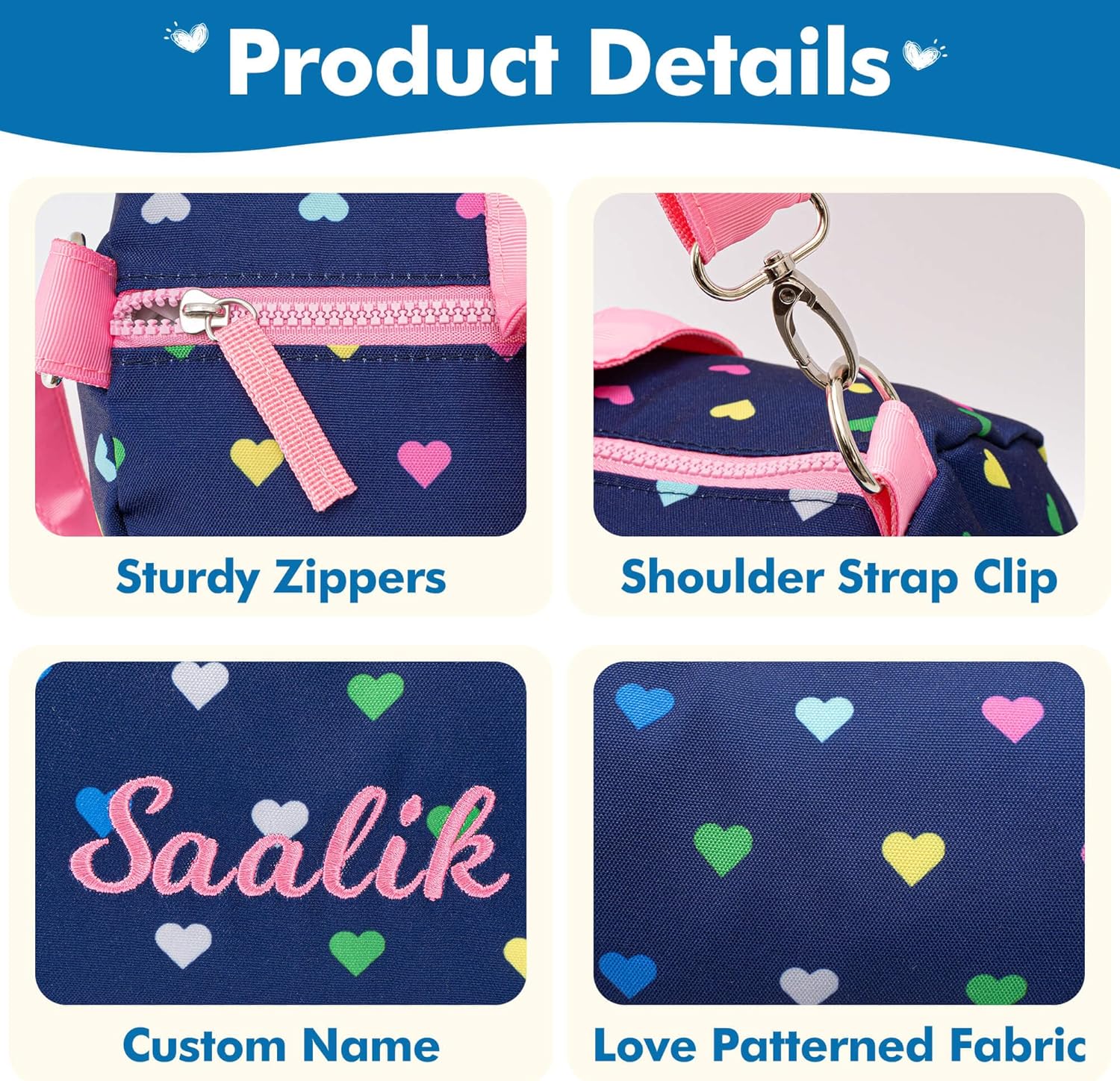 MT WORLD Girls Duffel Bag Personalized Toddler Weekender Bags with Name - Lightweight Cute Heart Dance Ballet Bag with Adjustable Shoulder Strap - Travel Duffle for Travel Sleepover (Navy Blue)