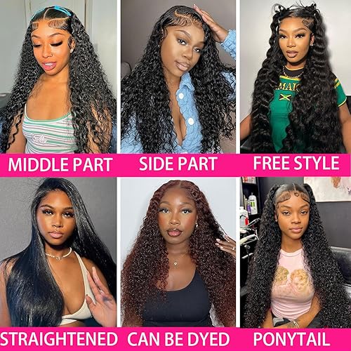 Miniatura 6 de Pelucas de cabello humano ondulado profundo con encaje frontal, densidad del 180%, sin pegamento, pelucas de encaje frontal para mujeres, pelucas de