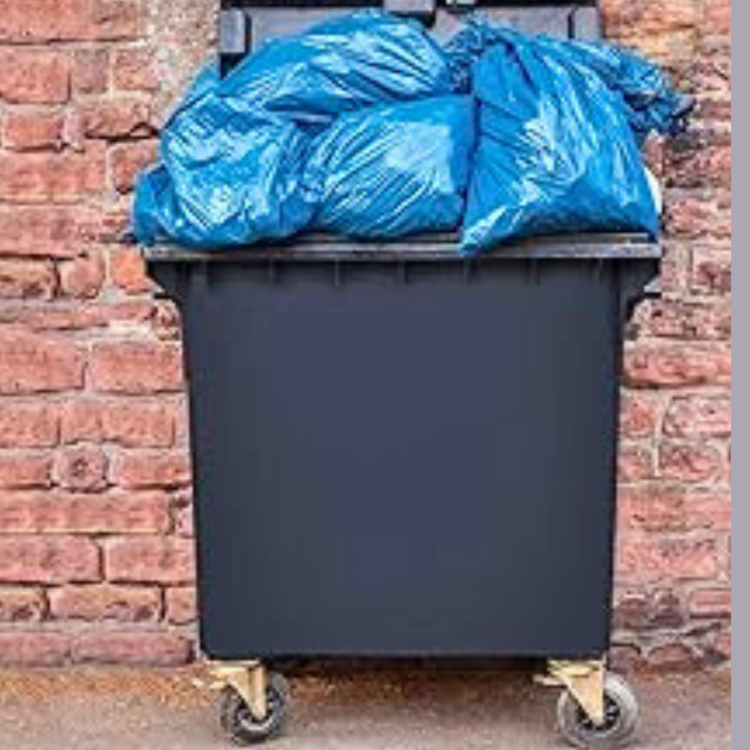12 Rollos de bolsas de basura azul 100L (85x105 cm) - Galga150 (Extra Fuerte) ecológicas y compostables – 25 bolsas por rollo